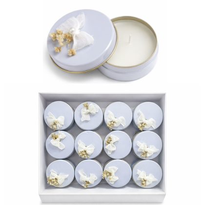 Teneke Süslü Mum (12'li Paket) Beyaz