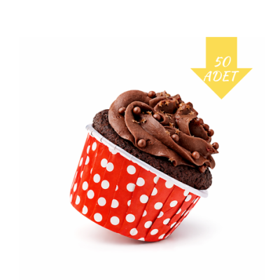 Muffin Kek Kapsülü 50'li Kırmızı/Beyaz Puanlı