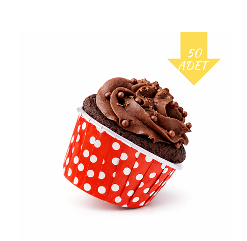 Muffin Kek Kapsülü 50'li Kırmızı/Beyaz Puanlı