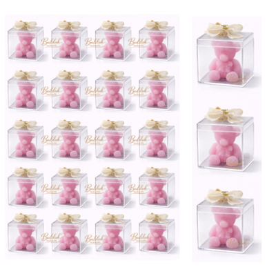 Ayıcık Süslü Mika Kutulu Mum ( 20'li Paket) Pembe