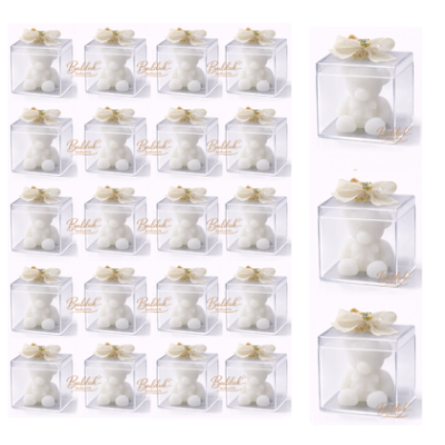 Ayıcık Süslü Mika Kutulu Mum ( 20'li Paket) Beyaz