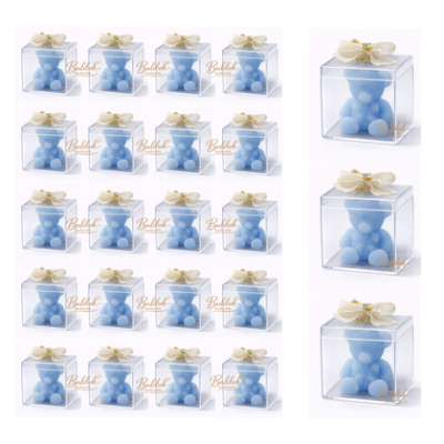 Ayıcık Süslü Mika Kutulu Mum ( 20'li Paket) Mavi