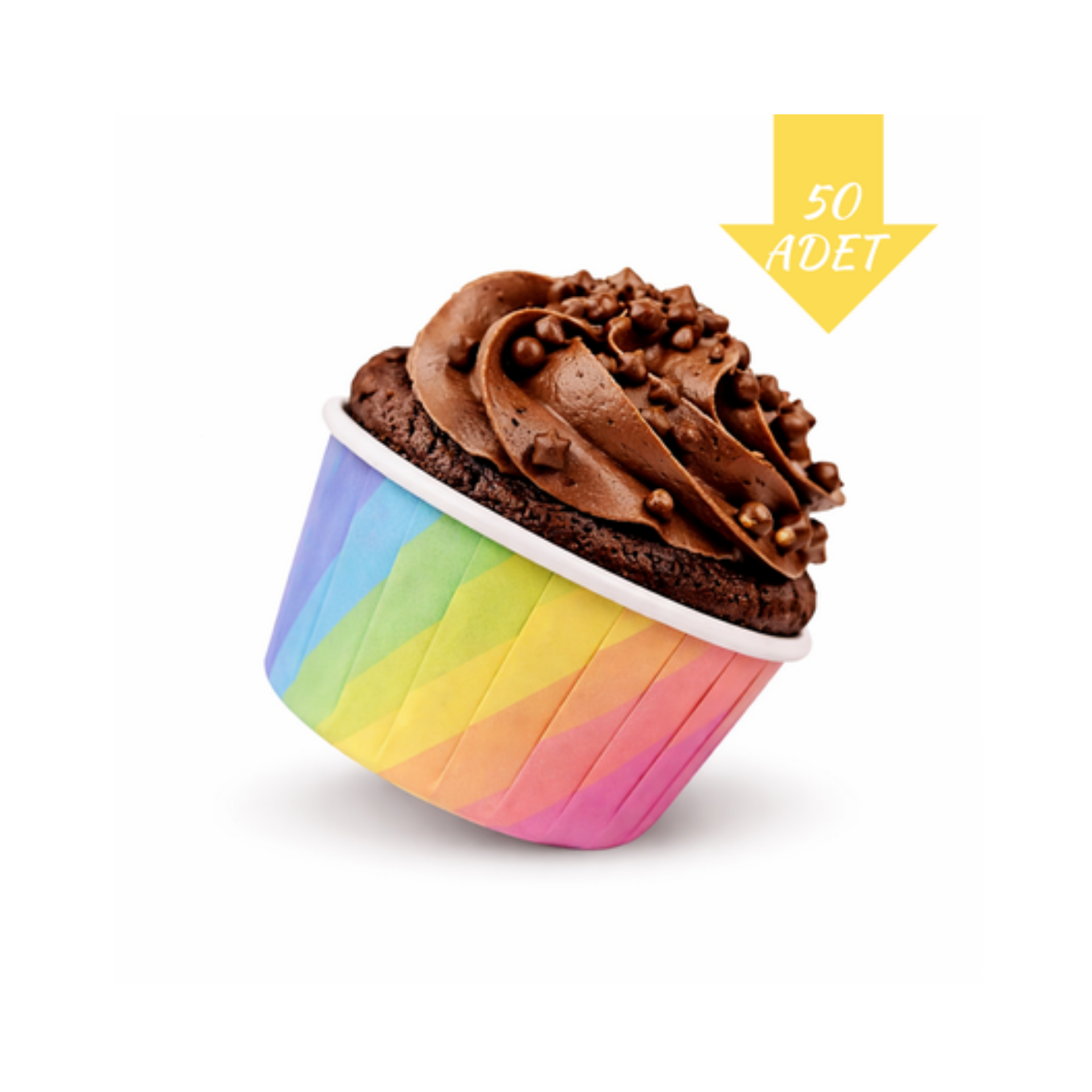 Muffin Kek Kapsülü 50'li Gökkuşağı Renk