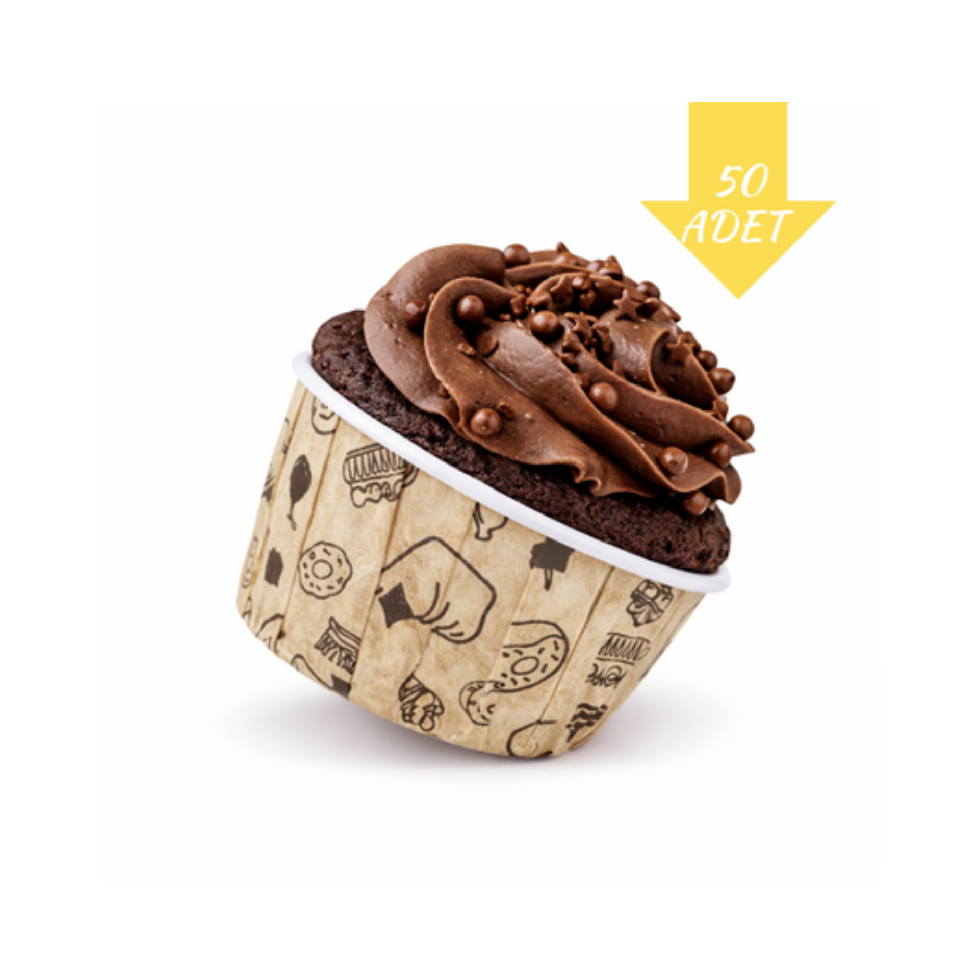 Muffin Kek Kapsülü 50'li Kraft Desenli