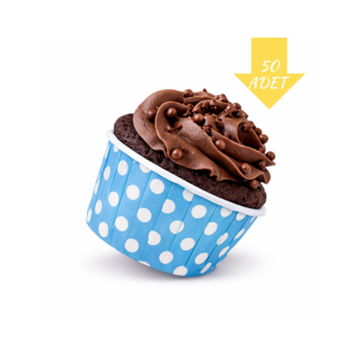 Muffin Kek Kapsülü 50'li Mavi/Beyaz Puanlı