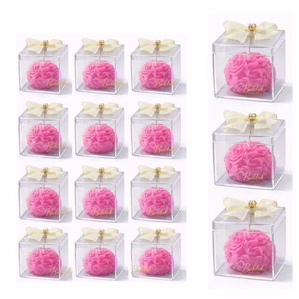 Top Gül Süslü Mum ( 12'li Paket) Pembe