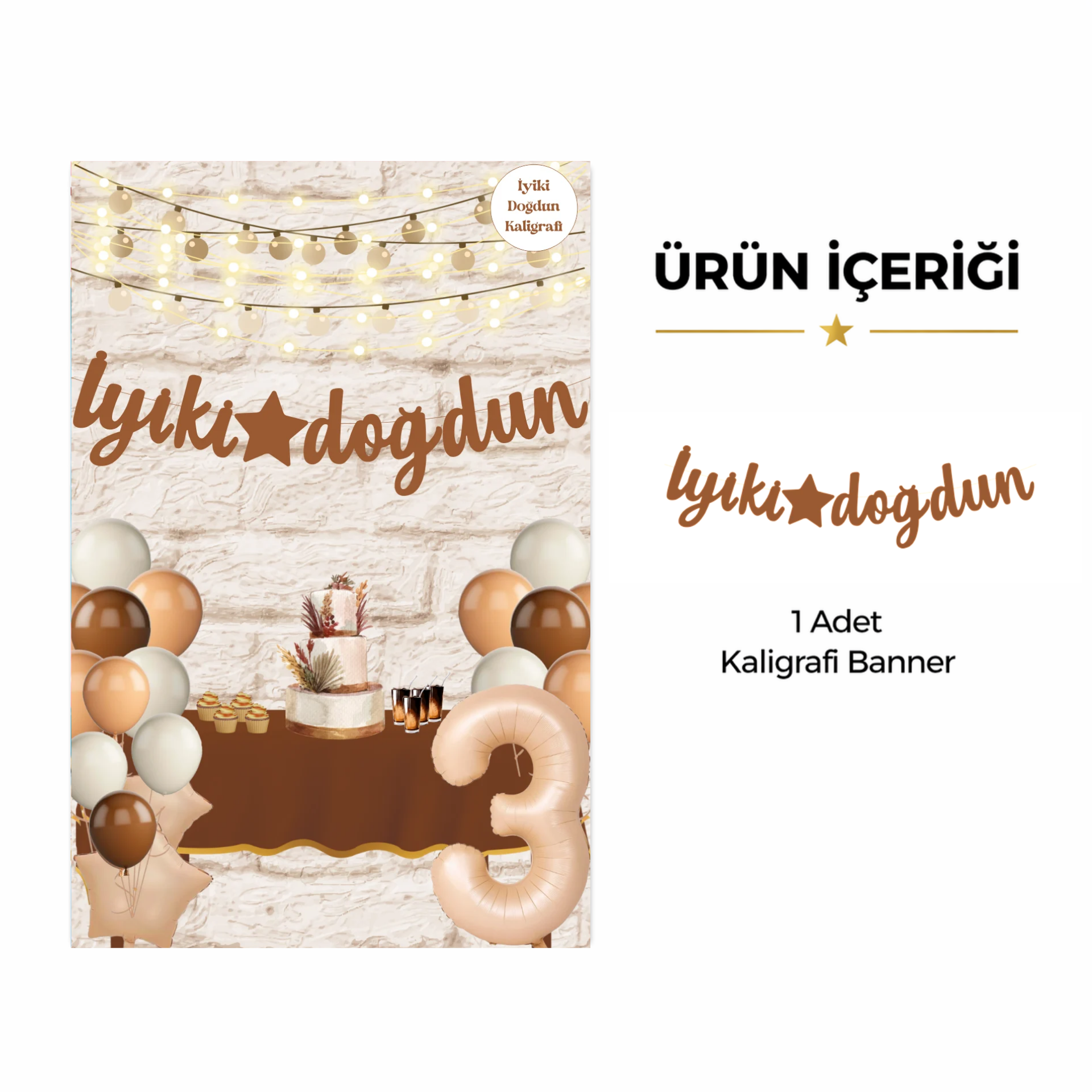İyi Ki Doğdun Kaligrafi Banner Kahverengi