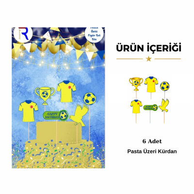 Sarı Lacivert Taraftar Doğum Günü Pasta Üstü Kürdan Seti
