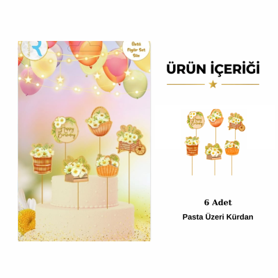 Papatya Doğum Günü Pasta Üstü Kürdan Seti