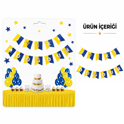 İyi ki Doğdun Zikzak Banner Sarılacivert/Gold