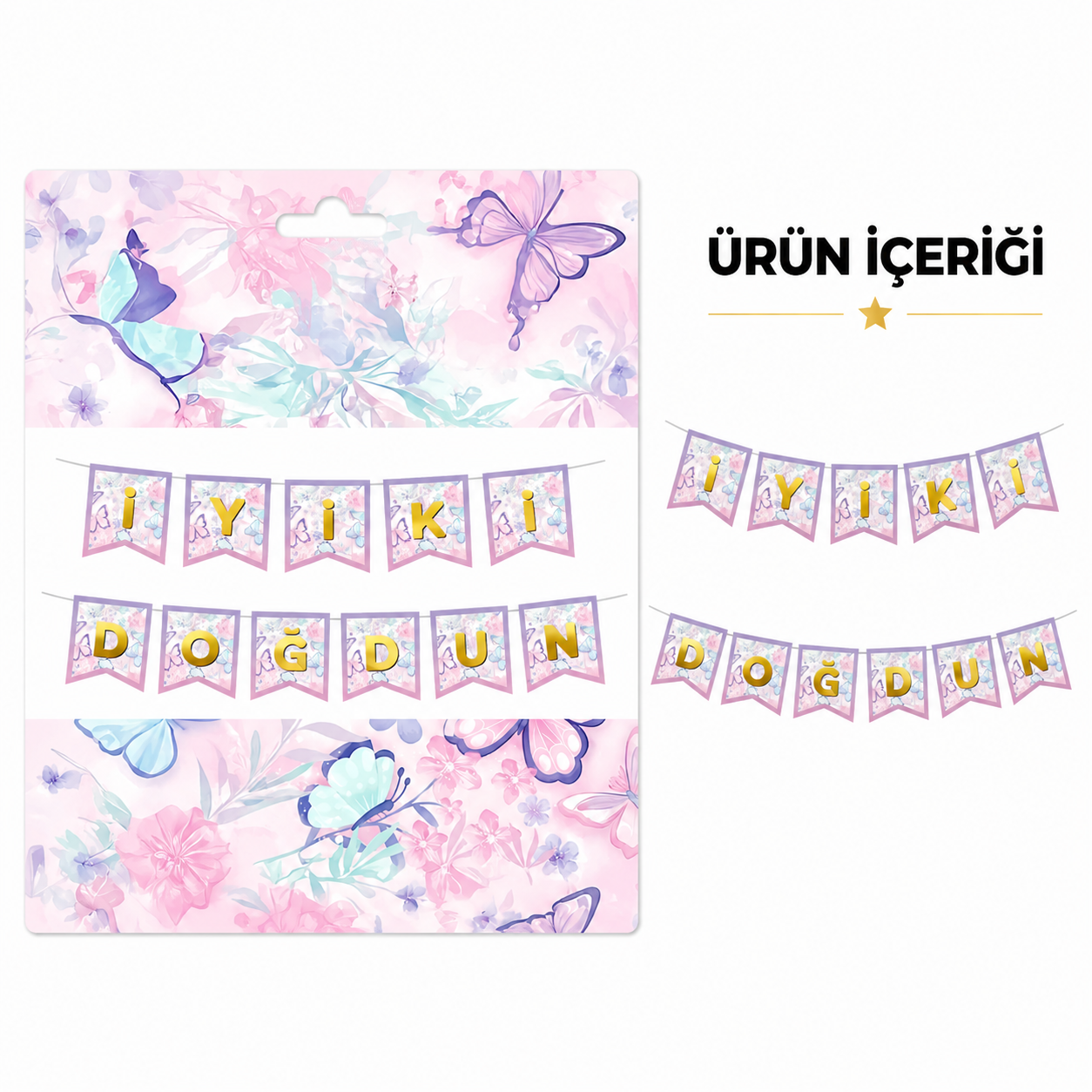 İyi ki Doğdun Zikzak Banner Kelebek