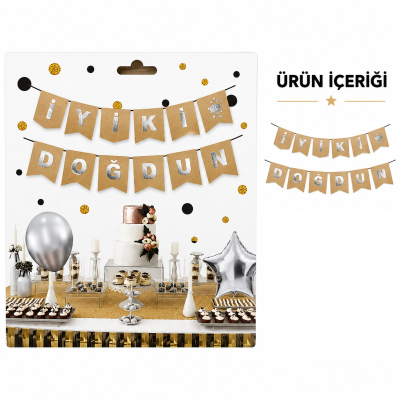 İyi ki Doğdun Zikzak Banner Kraft/Gümüş