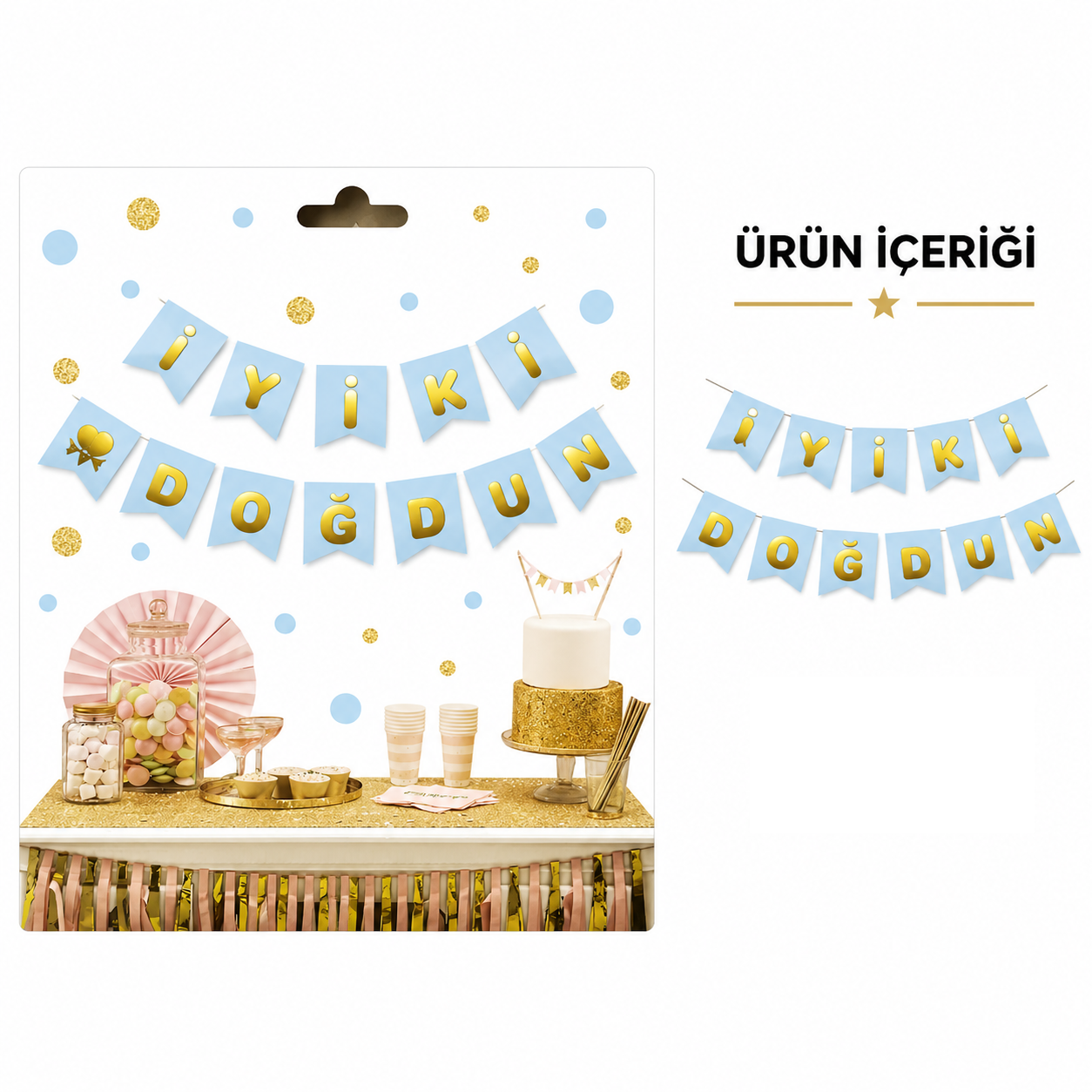 İyi ki Doğdun Zikzak Banner Mavi/Gold