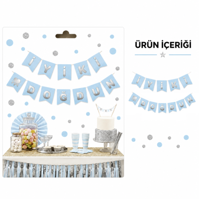 İyi ki Doğdun Zikzak Banner Mavi/Gümüş