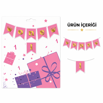 ONE 1 Zikzak Banner Pembe