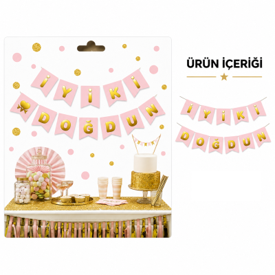 İyi ki Doğdun Zikzak Banner Pembe/Gold