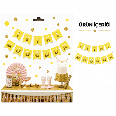 İyi ki Doğdun Zikzak Banner Sarı/Gold
