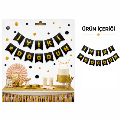 İyi ki Doğdun Zikzak Banner Siyah/Gold