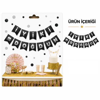 İyi ki Doğdun Zikzak Banner Siyah/Gümüş
