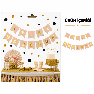 İyi ki Doğdun Zikzak Banner Somon/Gold