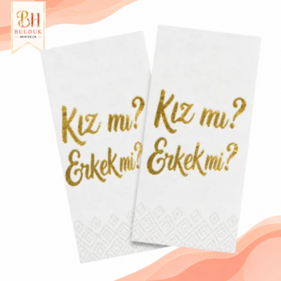 Garson Katlama Gold Varaklı Kız mı Erkek mi Yazılı Baby Shower Peçete