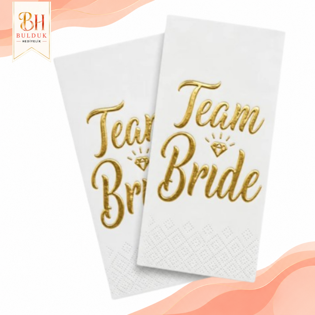 Garson Katlama Gold Varaklı Team Bride Peçete – Bride To Be Parti Peçetesi