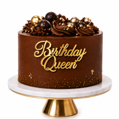 Pasta Önü Altın Birthday Queen Yazılı Pleksi Dekor | Doğum Günü Pasta Süsü