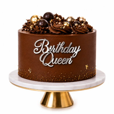 Pasta Önü Gümüş Birthday Queen Yazılı Pleksi Dekor | Doğum Günü Pasta Süsü