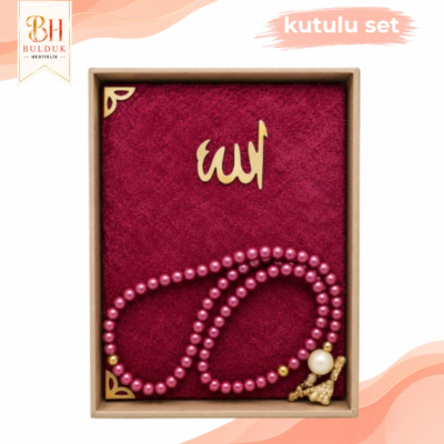 Bordo Kadife Yasin ve Tesbih Seti | Kutulu Mevlüt, Nikah, Hac ve Umre Hediyeliği