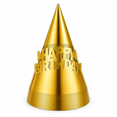 20’li Gold Happy Birthday Parti Şapkası – Metalik Altın Renk Doğum Günü Şapkası