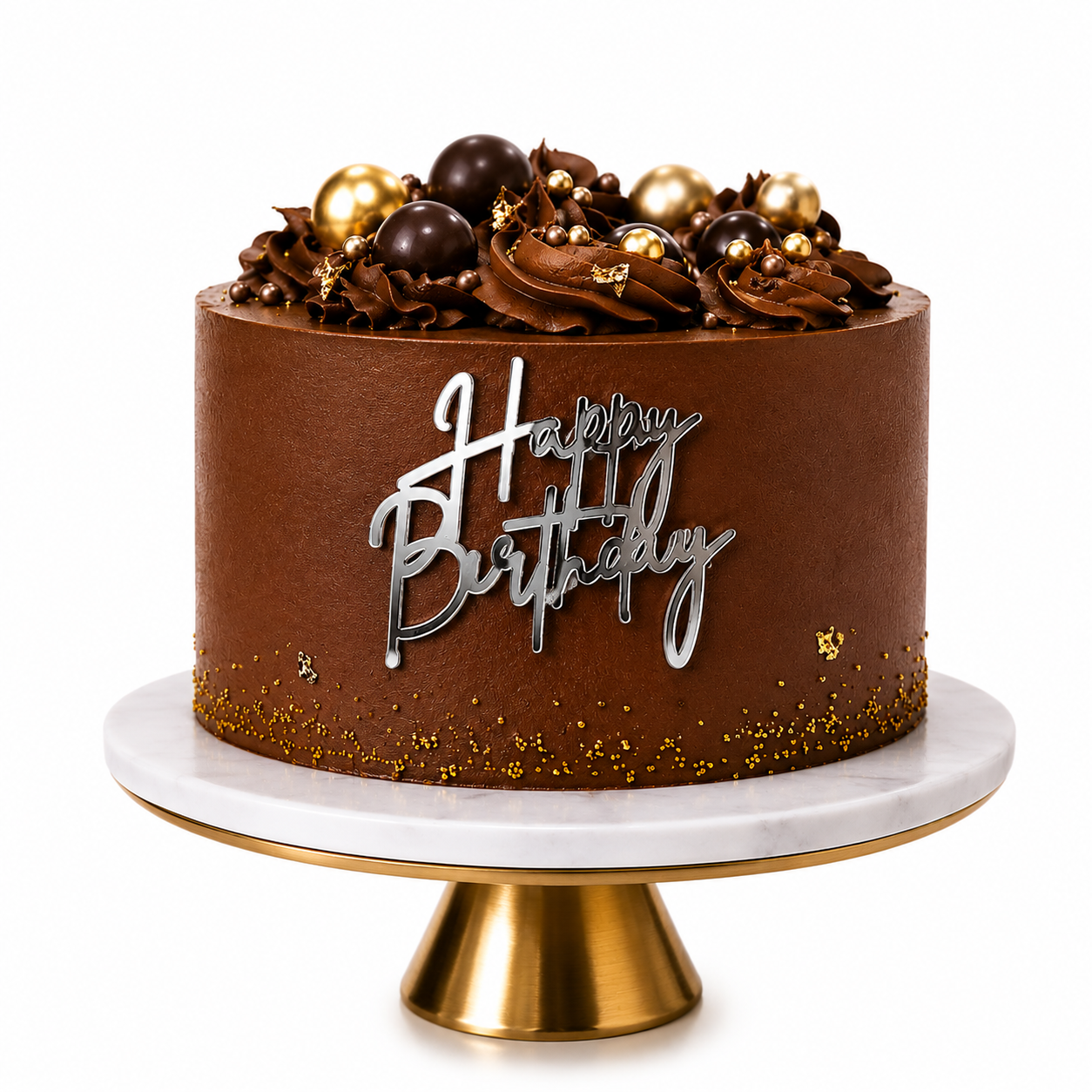 Pasta Önü Gümüş Happy Birthday Yazılı Pleksi Dekor Doğum Günü Pasta Süsü