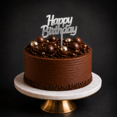 Happy Birthday Gümüş Pleksi Pasta Süsü – Aynalı Gümüş Doğum Günü Pasta Dekoru