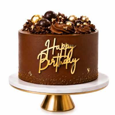 Pasta Önü Altın Happy Birthday Yazılı Pleksi Dekor | Doğum Günü Pasta Süsü