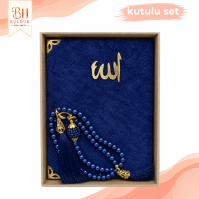 Lacivert Kadife Yasin ve Tesbih Seti | Kutulu Mevlüt, Nikah, Hac ve Umre Hediyeliği