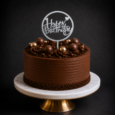 Yuvarlak Çerçeveli Happy Birthday Gümüş Pleksi Pasta Süsü – Aynalı Gümüş Doğum Günü Pasta Dekoru